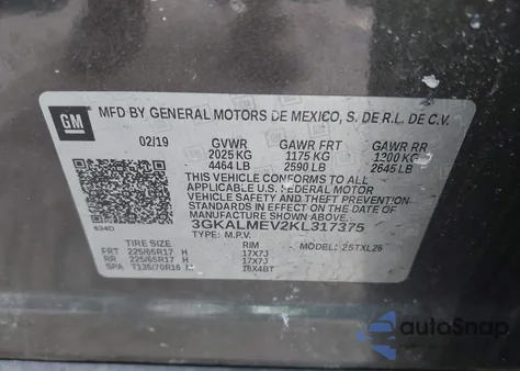 2019 GMC Terrain Sle z USA, uszkodzony, nr VIN 3GKALMEV2KL317375